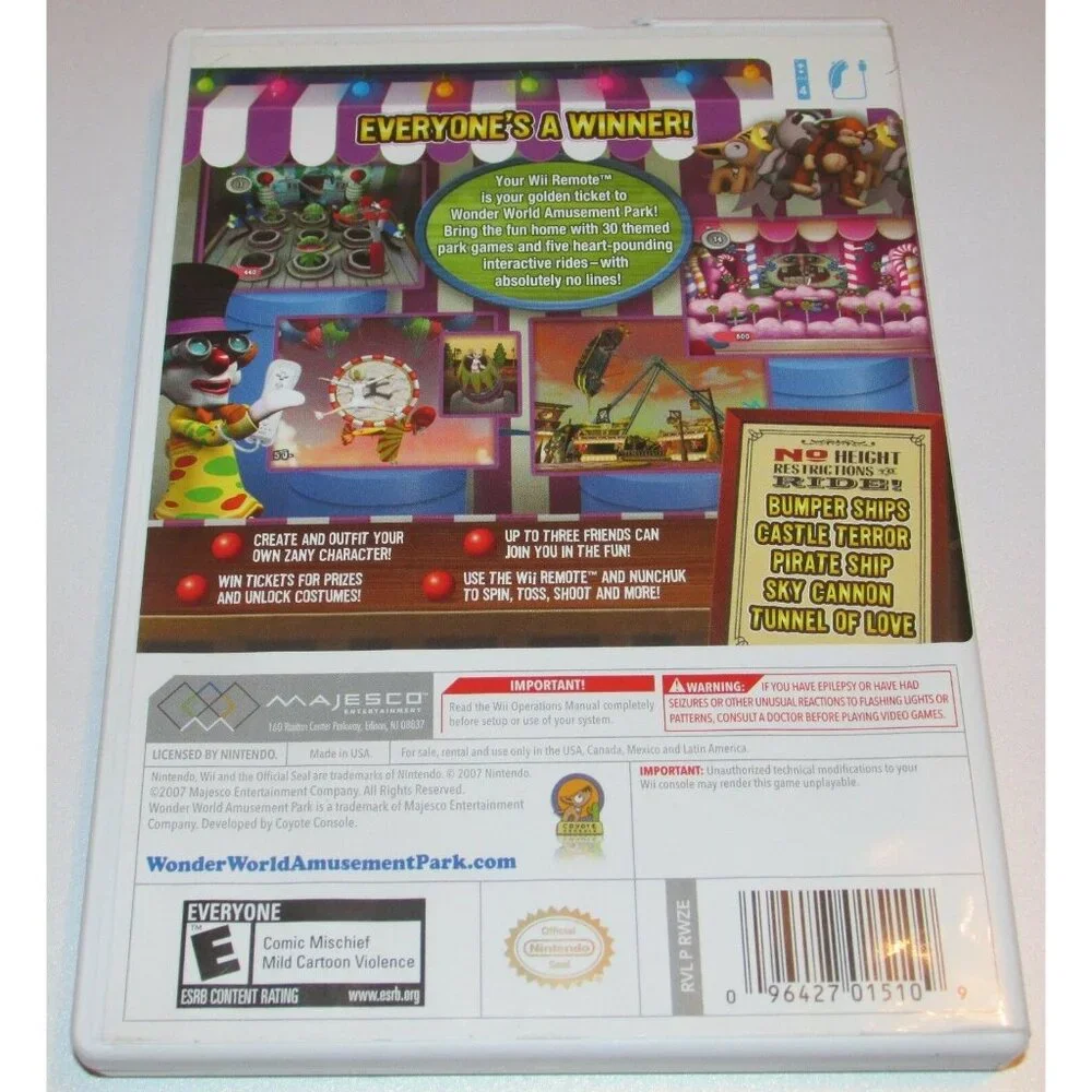 Wii Wonder World Amusement Park Video Game 35 Thrilling Rides & Mini Games